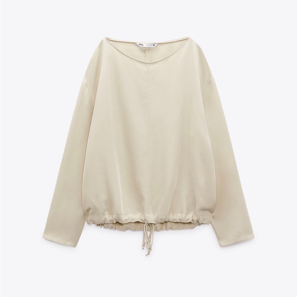 Zara Flowing Satin Blouse Beige Size Medium